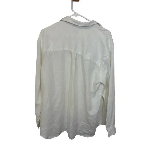 Liz Sport 100% Linen Relaxed Buttoned 3/4 Sleeve Shirt SZ L Casual Coastal Top - Picture 4 of 4